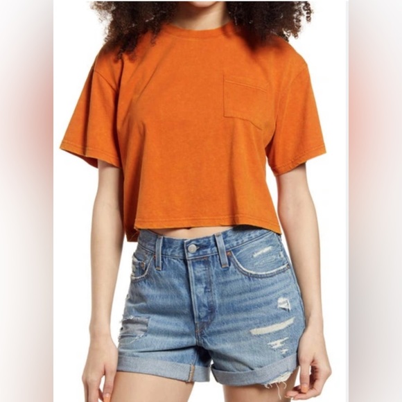 NWT BP Cropped Washed Out Pocket Tee Shirt - Picture 1 of 8